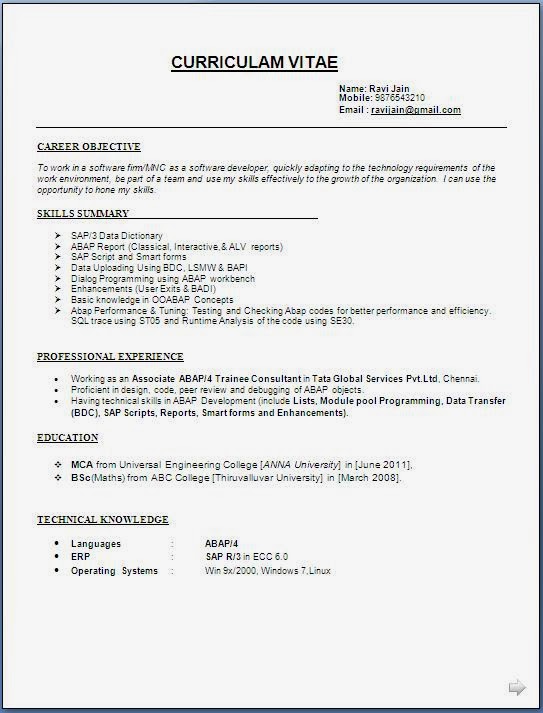 standard format for writing a resume